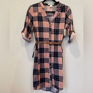 Plaid shirt dress with belt women’s large